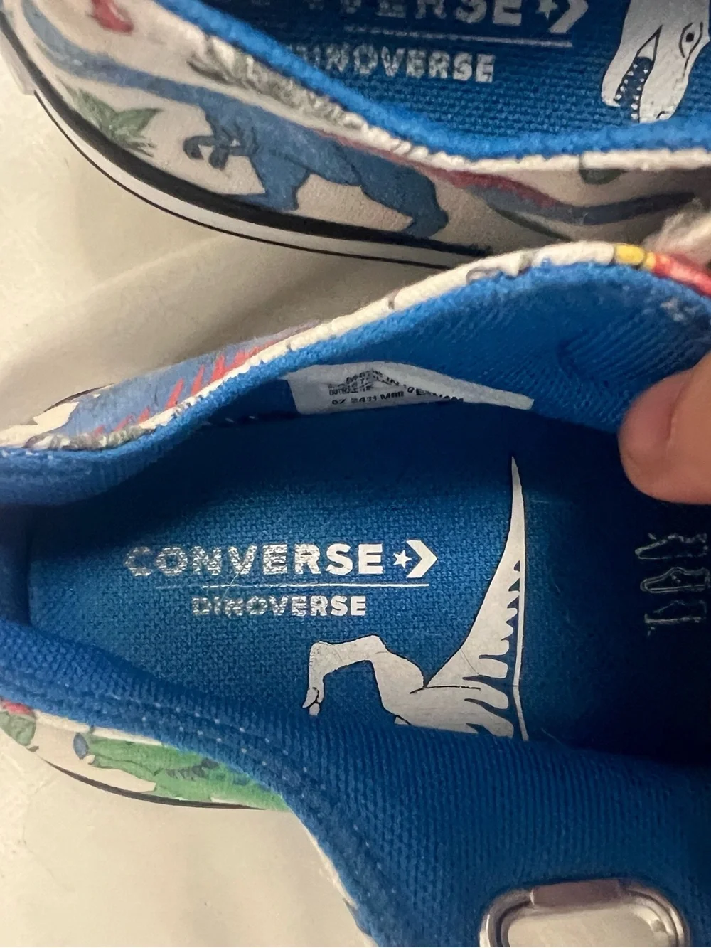 Converse Kids White Sneakers with Multicolor Dinosaur Print